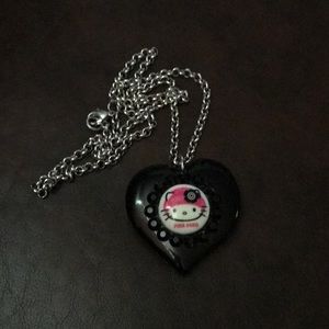 Pink Head Black Heart Necklace